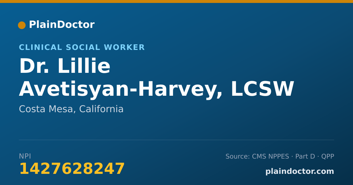 Shareable card for Lillie Avetisyan-Harvey, LCSW - Clinical Social Worker, Costa Mesa, CA