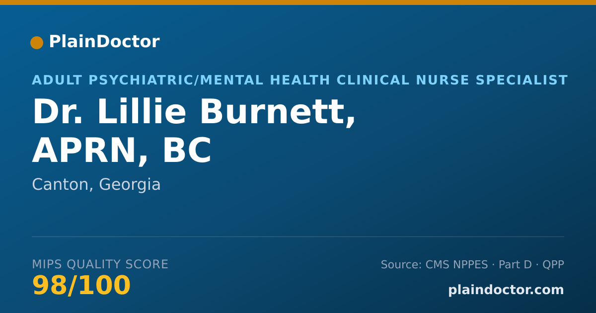 Shareable card for Lillie Burnett, APRN, BC - Adult Psychiatric/Mental Health Clinical Nurse Specialist, Canton, GA