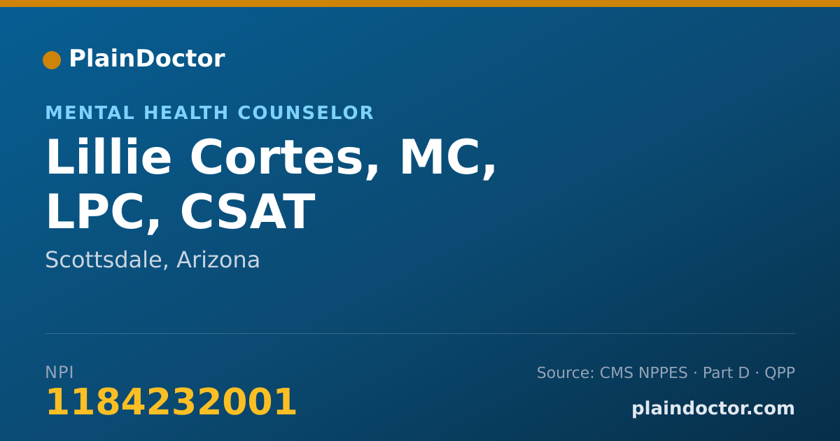 Shareable card for Lillie Cortes, MC, LPC, CSAT - Mental Health Counselor, Scottsdale, AZ