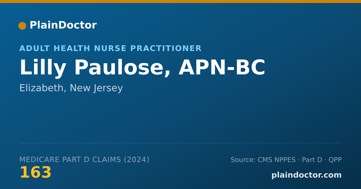 Shareable card for Lilly Paulose, APN-BC - Adult Health Nurse Practitioner, Elizabeth, NJ