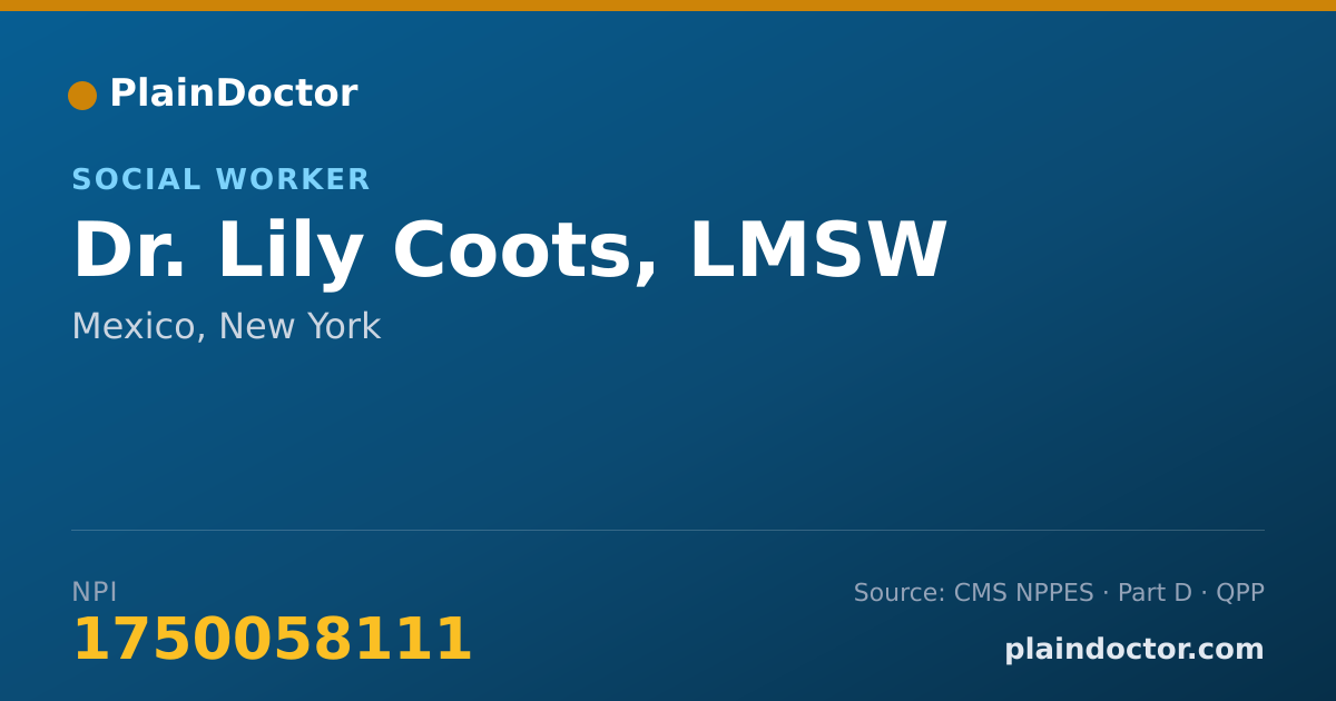 Shareable card for Lily Coots, LMSW - Social Worker, Mexico, NY