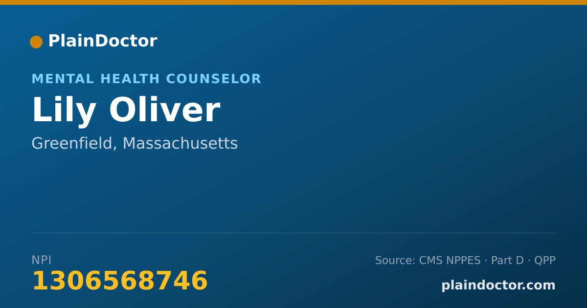 Shareable card for Lily Oliver - Mental Health Counselor, Greenfield, MA