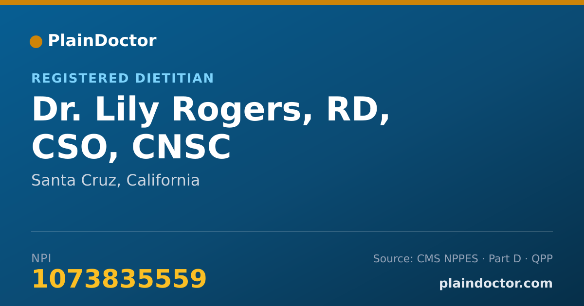 Shareable card for Lily Rogers, RD, CSO, CNSC - Registered Dietitian, Santa Cruz, CA