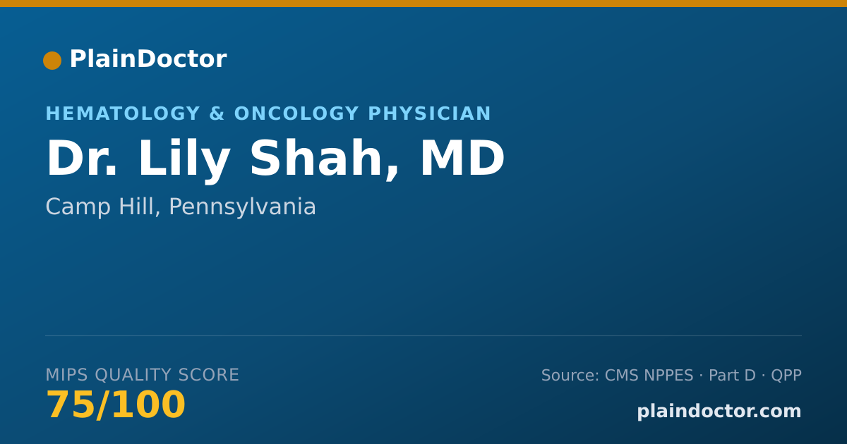 Shareable card for Lily Shah, MD - Hematology & Oncology Physician, Camp Hill, PA