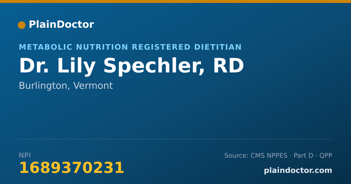 Shareable card for Lily Spechler, RD - Metabolic Nutrition Registered Dietitian, Burlington, VT