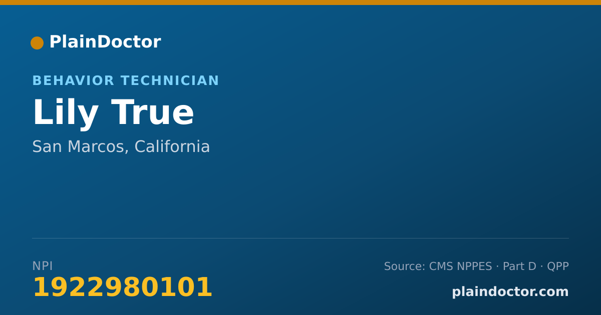 Shareable card for Lily True - Behavior Technician, San Marcos, CA