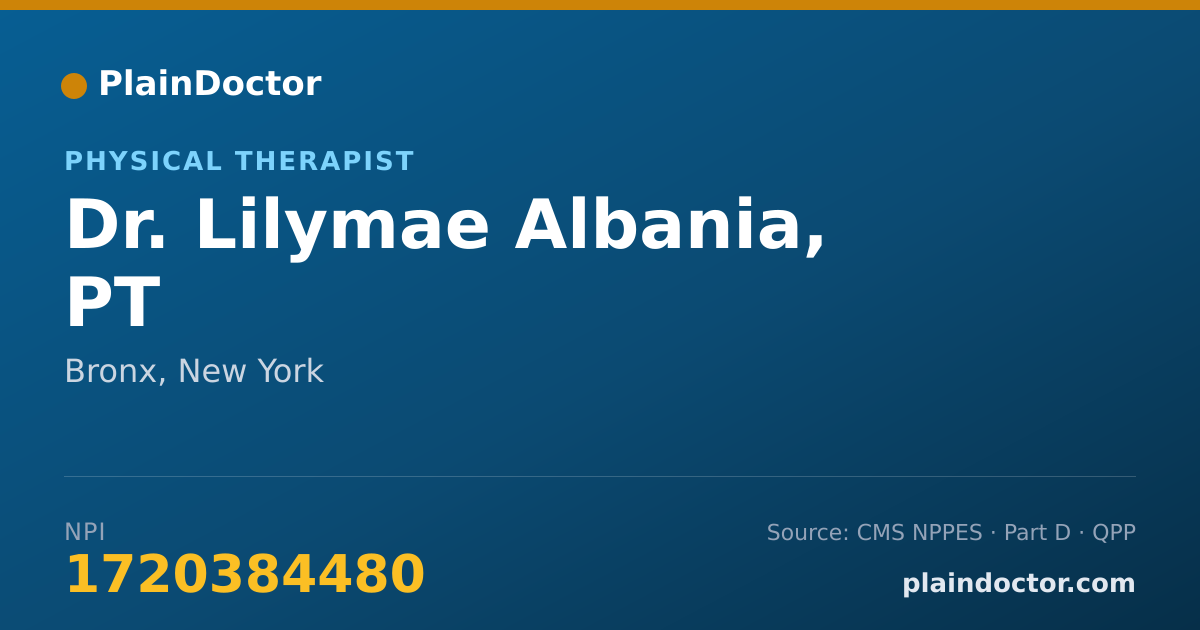 Shareable card for Lilymae Albania, PT - Physical Therapist, Bronx, NY