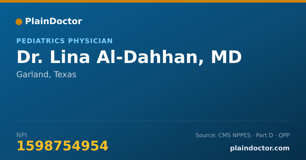 Shareable card for Lina Al-Dahhan, MD - Pediatrics Physician, Garland, TX