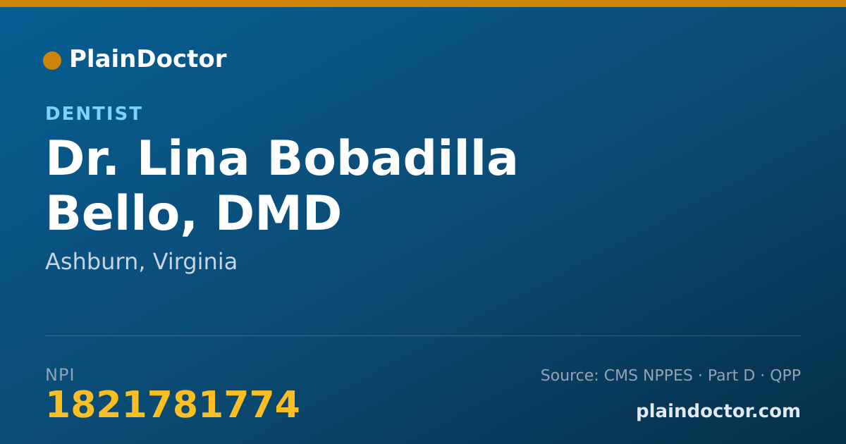 Shareable card for Lina Bobadilla Bello, DMD - Dentist, Ashburn, VA