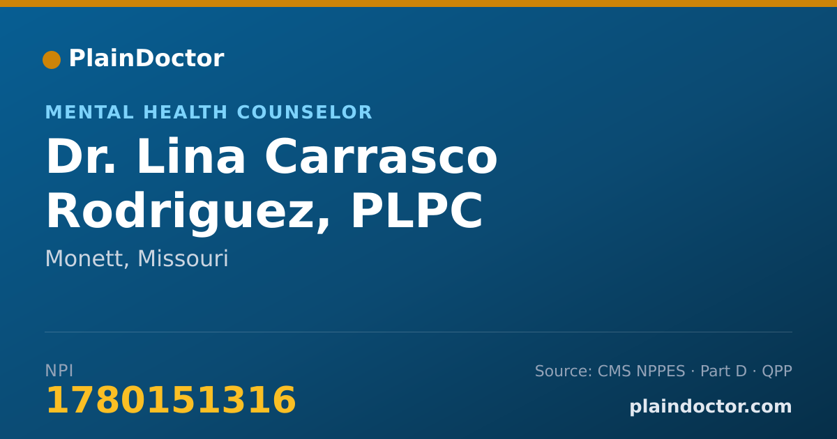 Shareable card for Lina Carrasco Rodriguez, PLPC - Mental Health Counselor, Monett, MO