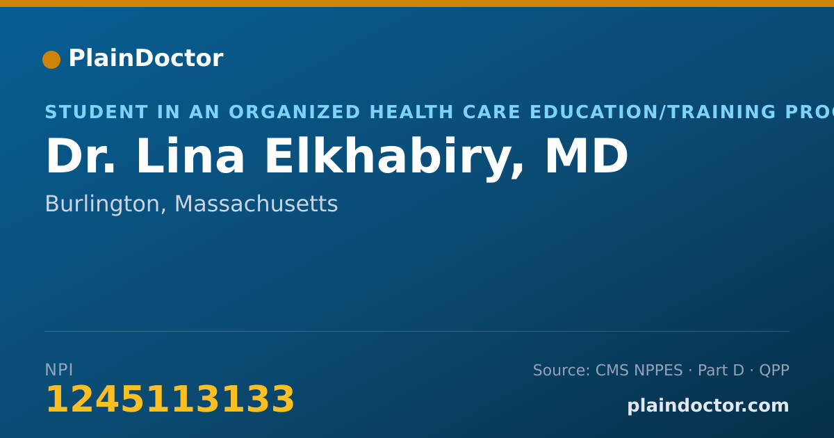 Shareable card for Lina Elkhabiry, MD - Student in an Organized Health Care Education/Training Program, Burlington, MA