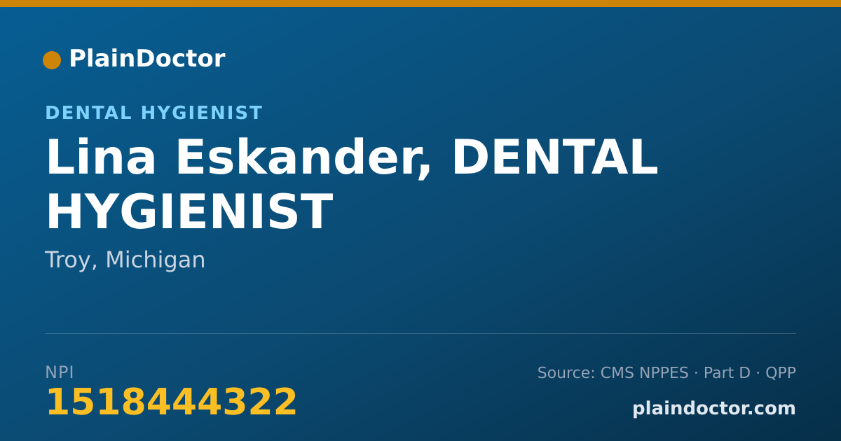 Shareable card for Lina Eskander, DENTAL HYGIENIST - Dental Hygienist, Troy, MI