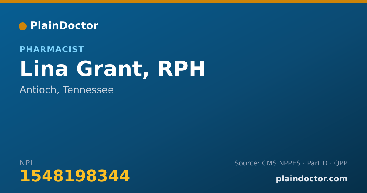 Shareable card for Lina Grant, RPH - Pharmacist, Antioch, TN