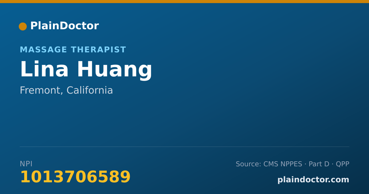 Shareable card for Lina Huang - Massage Therapist, Fremont, CA