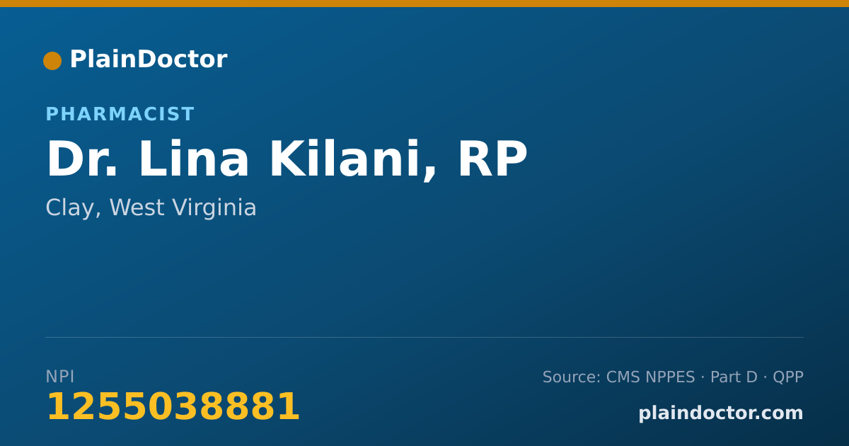 Shareable card for Lina Kilani, RP - Pharmacist, Clay, WV