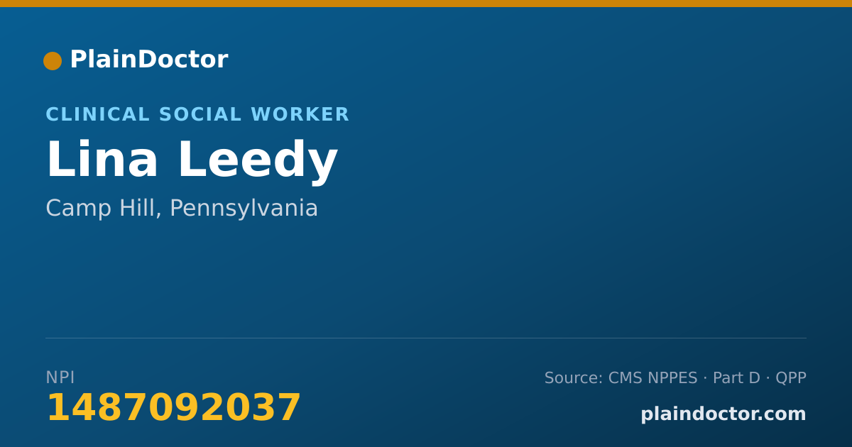 Shareable card for Lina Leedy - Clinical Social Worker, Camp Hill, PA