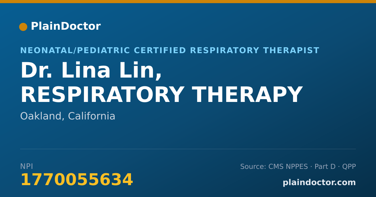 Shareable card for Lina Lin, RESPIRATORY THERAPY - Neonatal/Pediatric Certified Respiratory Therapist, Oakland, CA