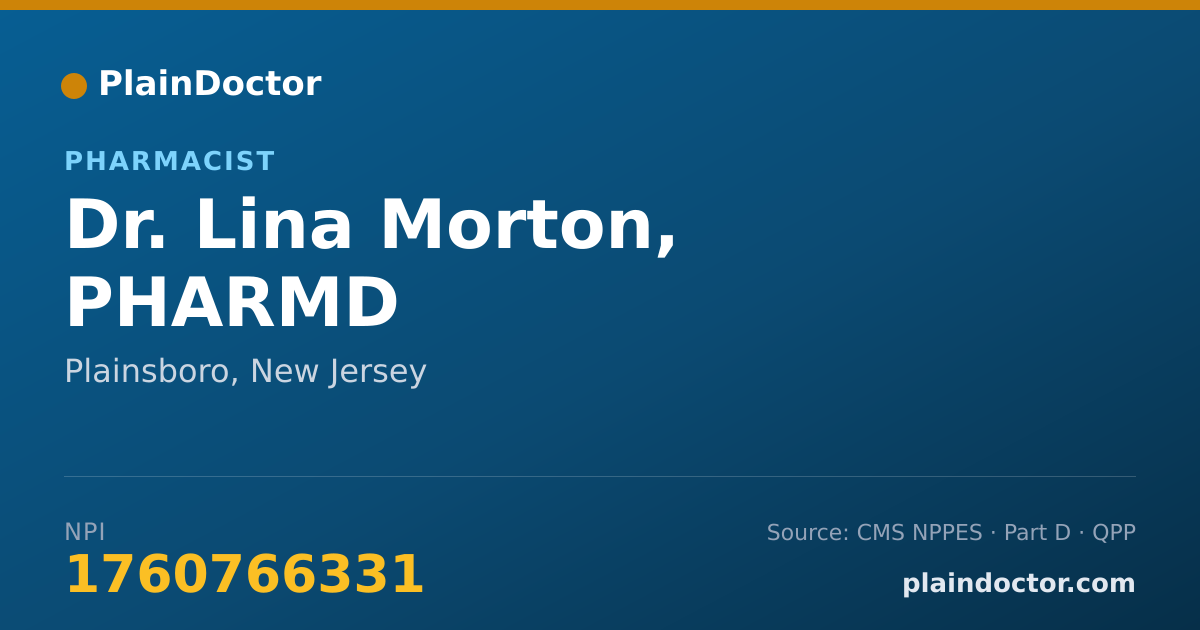 Shareable card for Lina Morton, PHARMD - Pharmacist, Plainsboro, NJ