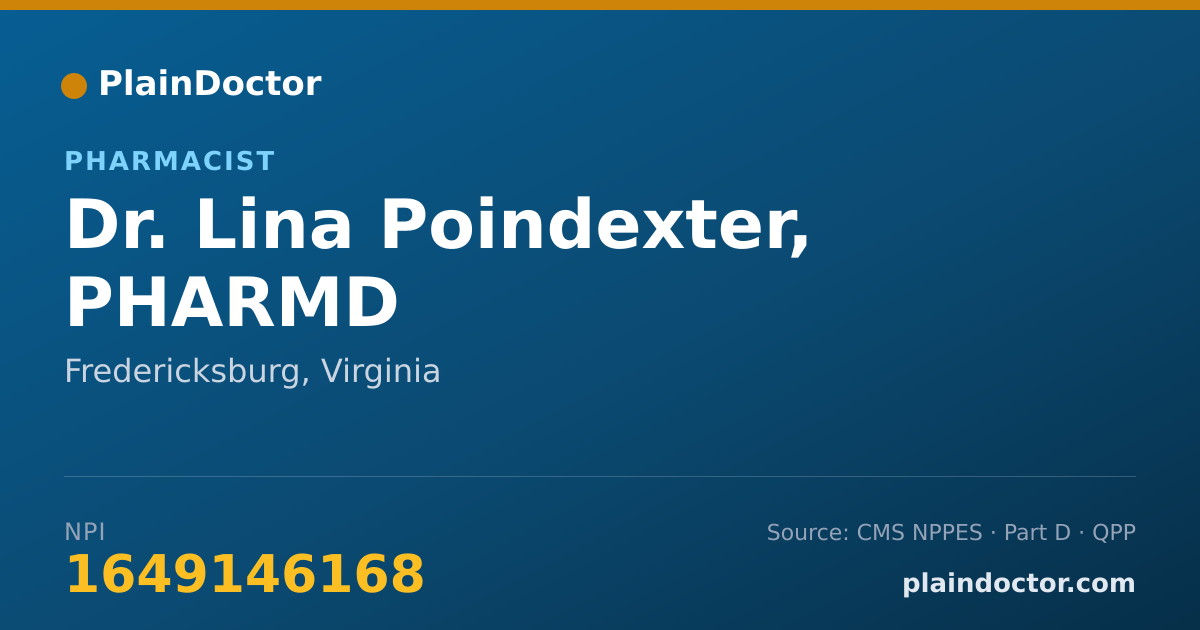 Shareable card for Lina Poindexter, PHARMD - Pharmacist, Fredericksburg, VA
