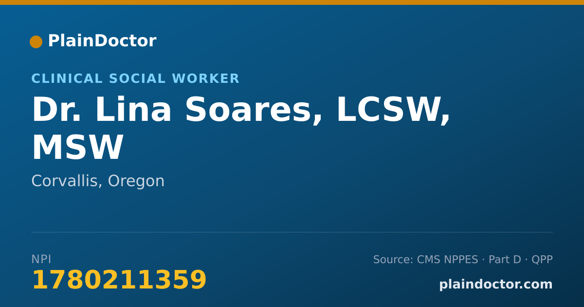 Shareable card for Lina Soares, LCSW, MSW - Clinical Social Worker, Corvallis, OR