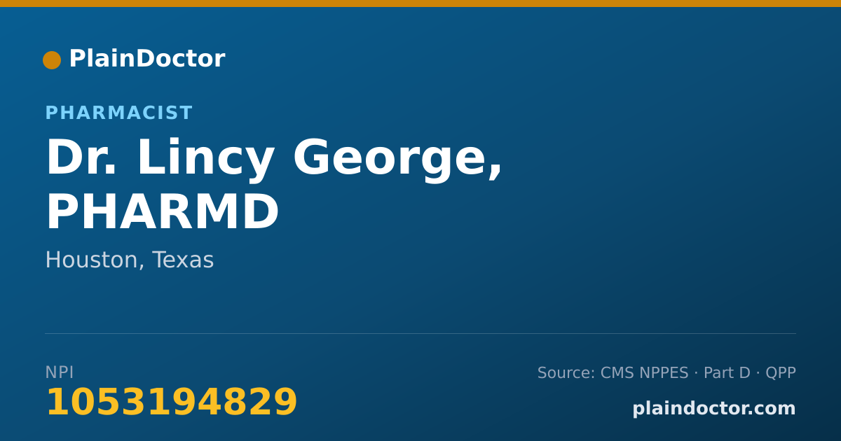 Shareable card for Lincy George, PHARMD - Pharmacist, Houston, TX