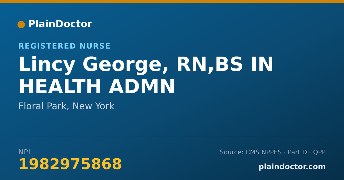 Shareable card for Lincy George, RN,BS IN HEALTH ADMN - Registered Nurse, Floral Park, NY