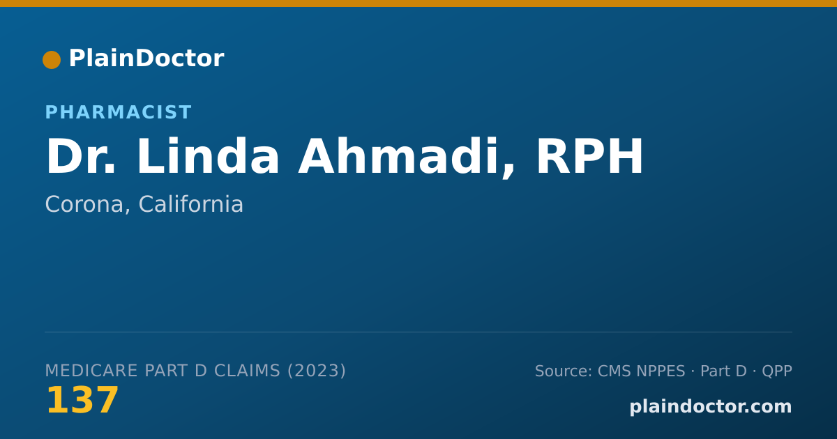 Shareable card for Linda Ahmadi, RPH - Pharmacist, Corona, CA