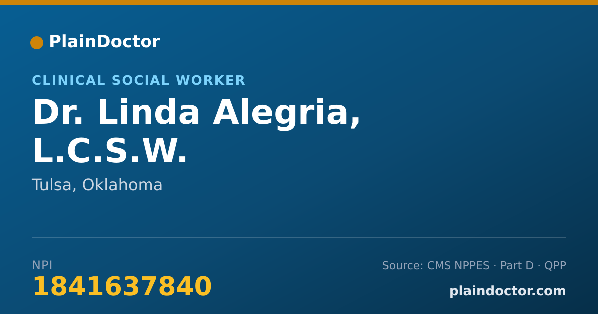 Shareable card for Linda Alegria, L.C.S.W. - Clinical Social Worker, Tulsa, OK
