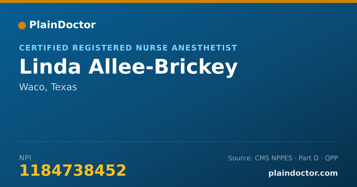 Shareable card for Linda Allee-Brickey - Certified Registered Nurse Anesthetist, Waco, TX