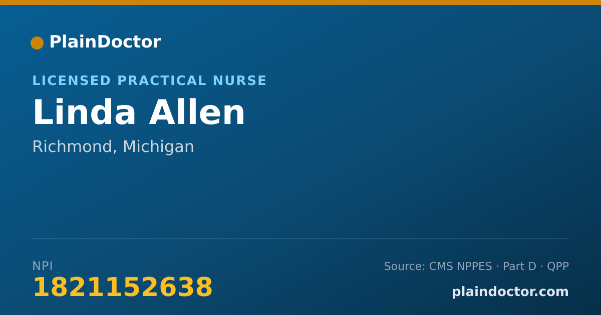 Shareable card for Linda Allen - Licensed Practical Nurse, Richmond, MI