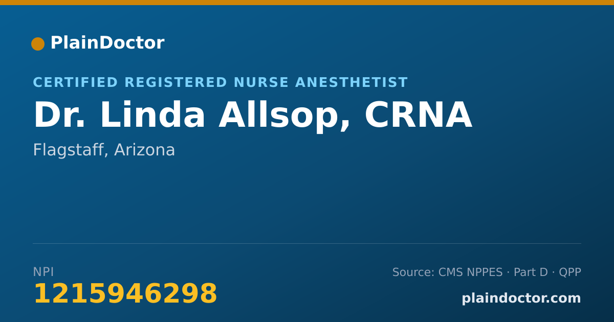 Shareable card for Linda Allsop, CRNA - Certified Registered Nurse Anesthetist, Flagstaff, AZ