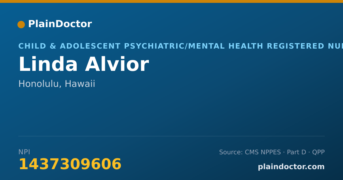 Shareable card for Linda Alvior - Child & Adolescent Psychiatric/Mental Health Registered Nurse, Honolulu, HI