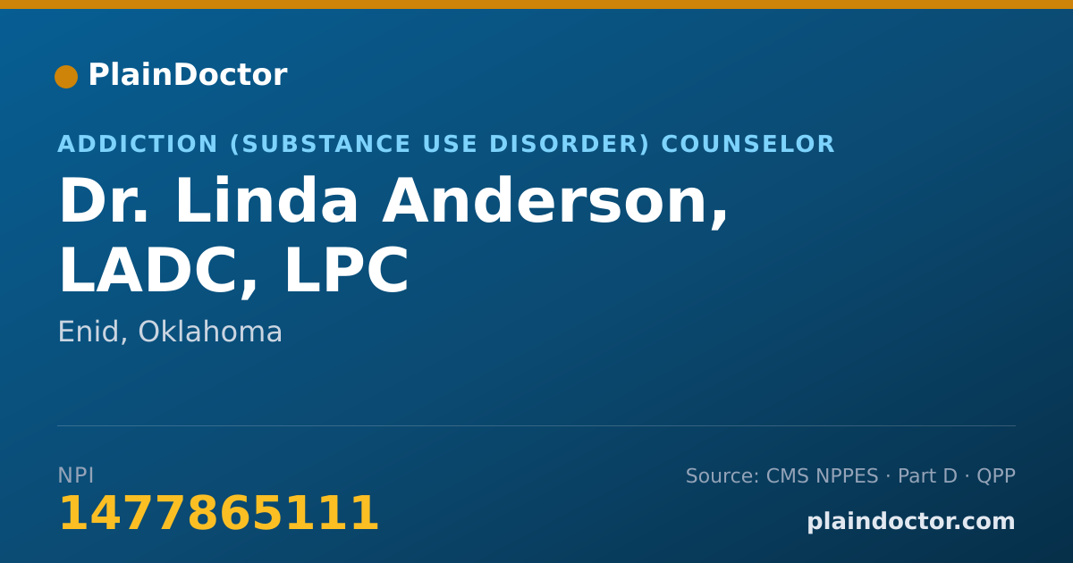 Shareable card for Linda Anderson, LADC, LPC - Addiction (Substance Use Disorder) Counselor, Enid, OK