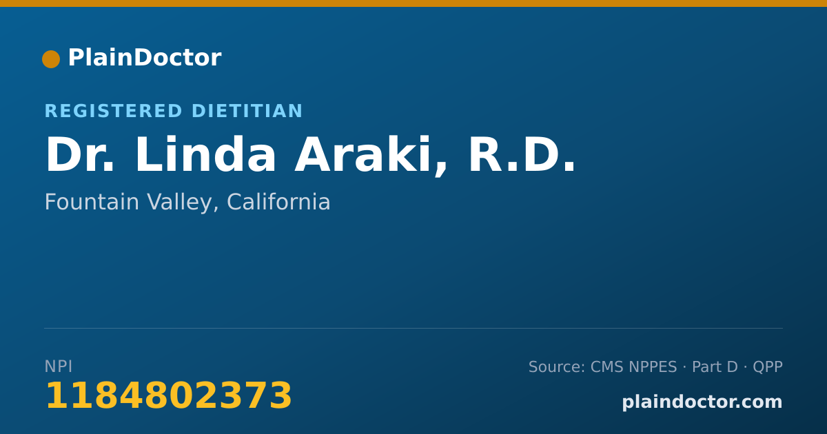 Shareable card for Linda Araki, R.D. - Registered Dietitian, Fountain Valley, CA
