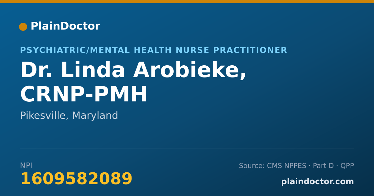 Shareable card for Linda Arobieke, CRNP-PMH - Psychiatric/Mental Health Nurse Practitioner, Pikesville, MD