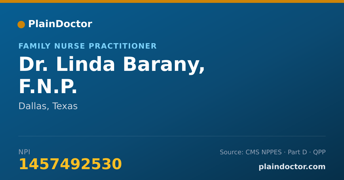 Shareable card for Linda Barany, F.N.P. - Family Nurse Practitioner, Dallas, TX
