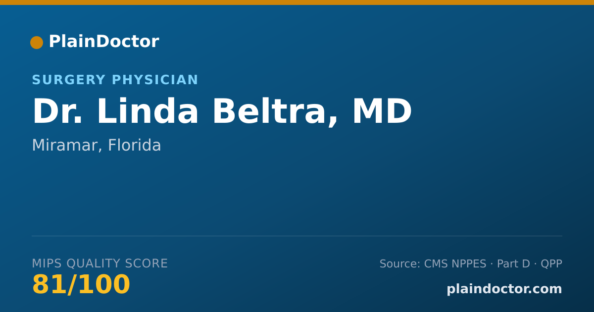 Shareable card for Linda Beltra, MD - Surgery Physician, Miramar, FL