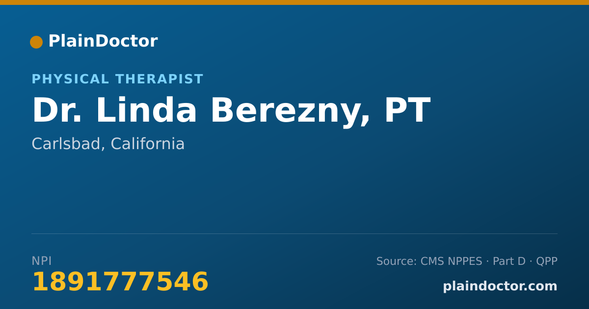 Shareable card for Linda Berezny, PT - Physical Therapist, Carlsbad, CA
