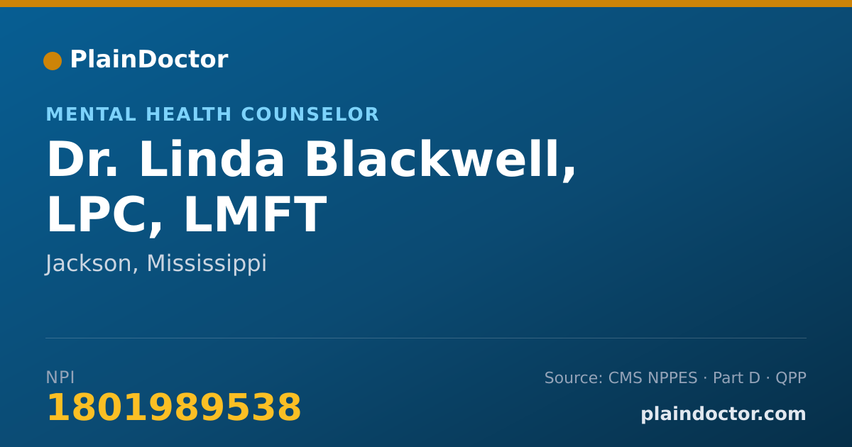 Shareable card for Linda Blackwell, LPC, LMFT - Mental Health Counselor, Jackson, MS