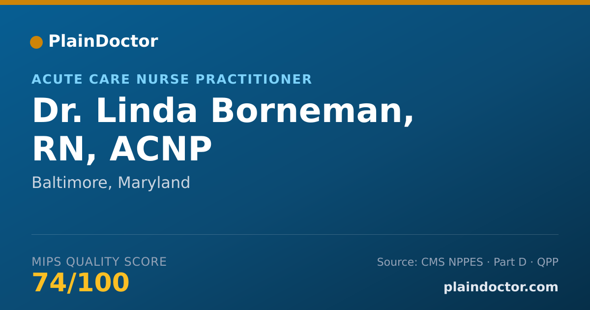 Shareable card for Linda Borneman, RN, ACNP - Acute Care Nurse Practitioner, Baltimore, MD