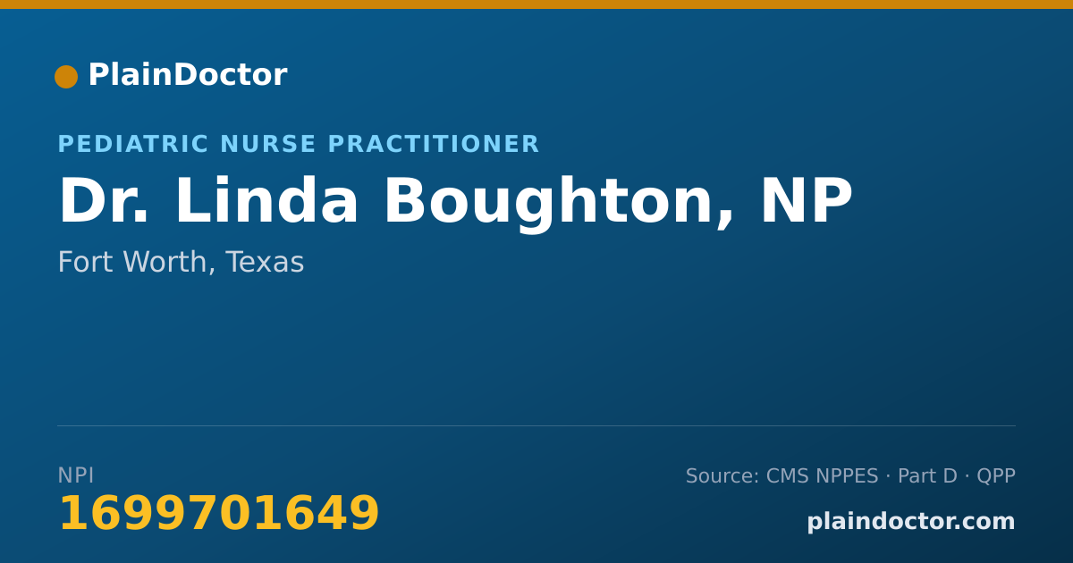 Shareable card for Linda Boughton, NP - Pediatric Nurse Practitioner, Fort Worth, TX