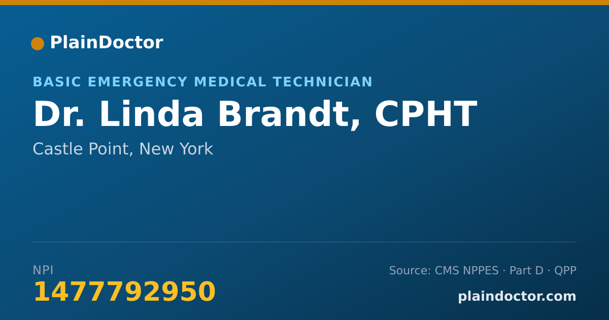Shareable card for Linda Brandt, CPHT - Basic Emergency Medical Technician, Castle Point, NY