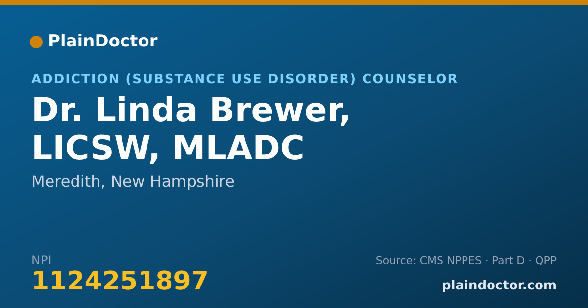 Shareable card for Linda Brewer, LICSW, MLADC - Addiction (Substance Use Disorder) Counselor, Meredith, NH