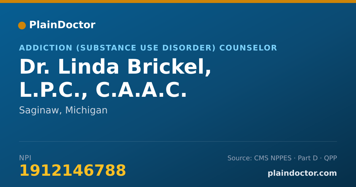 Shareable card for Linda Brickel, L.P.C., C.A.A.C. - Addiction (Substance Use Disorder) Counselor, Saginaw, MI