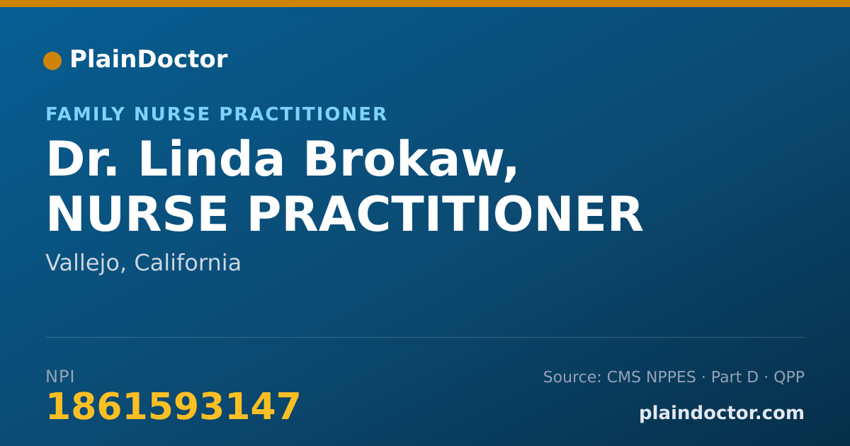 Shareable card for Linda Brokaw, NURSE PRACTITIONER - Family Nurse Practitioner, Vallejo, CA