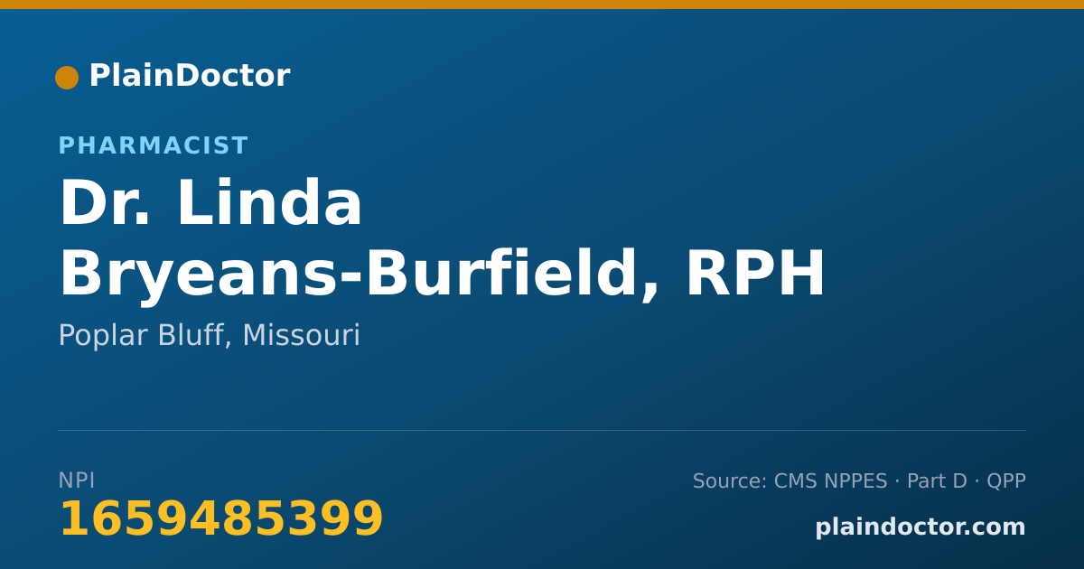 Shareable card for Linda Bryeans-Burfield, RPH - Pharmacist, Poplar Bluff, MO