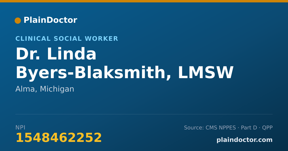 Shareable card for Linda Byers-Blaksmith, LMSW - Clinical Social Worker, Alma, MI