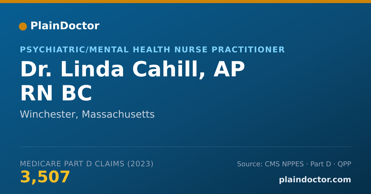 Shareable card for Linda Cahill, AP RN BC - Psychiatric/Mental Health Nurse Practitioner, Winchester, MA
