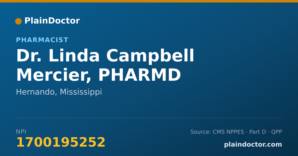 Shareable card for Linda Campbell Mercier, PHARMD - Pharmacist, Hernando, MS