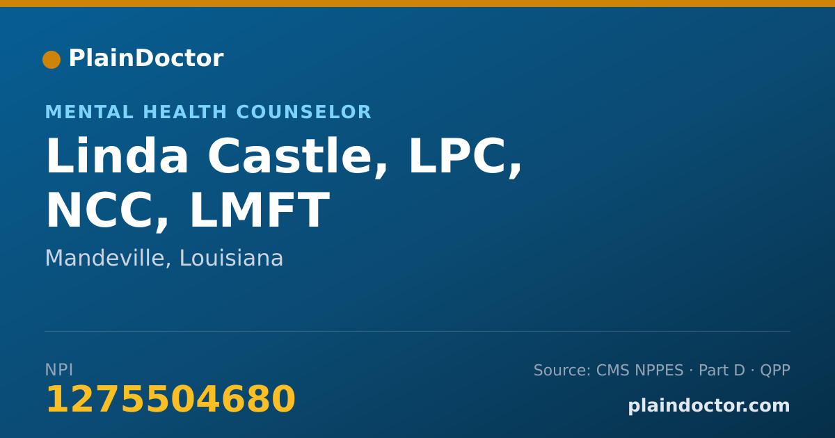Shareable card for Linda Castle, LPC, NCC, LMFT - Mental Health Counselor, Mandeville, LA